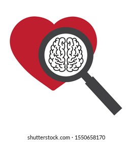 heart, brain and magnifying glass. vector illustration