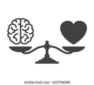 Corazón y cerebro en un icono de balance. Comparación entre razón y sensación - vector de existencias