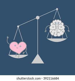 Heart And Brain on a balance scale 