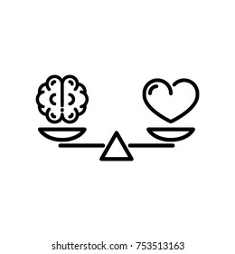 Heart And Brain On Scale Balance Icon Vector