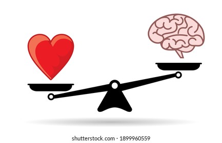 heart and brain on scales, follow your heart concept, vector illustration 