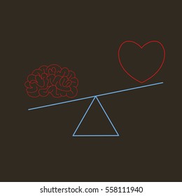 heart and brain on the scales - vector