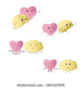Heart and Brain in one team. Illustration of balance in mind and heart.