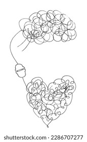 Heart and brain outline illustration vector image. Hand drawn heart and brain sketch image artwork. Simple original logo icon from pen drawing sketch.