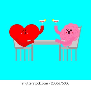 Heart and brain Sitting in restaurant. Romantic relationship. Love illustration 2
