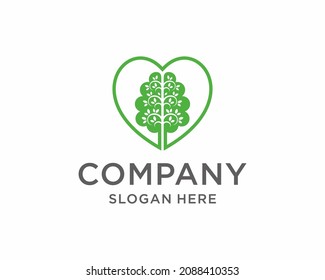 Heart brain tree logo design vector icon