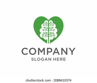 Heart brain tree logo design vector icon