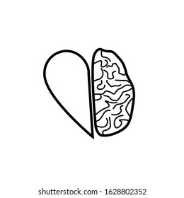 Heart and brain vector icon. Mindfullness concept. Anatomy symbol. Analytics and creativity sign. Flat simple line illustration.