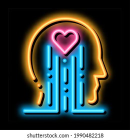 heart and brain work neon light sign vector. Glowing bright icon heart and brain work sign. transparent symbol illustration