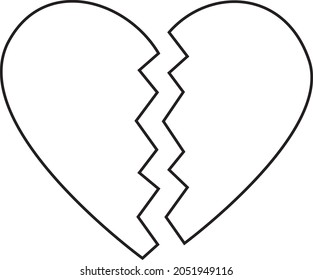 Heart Brake Split Two Parts Vector. Black and white. White background. One line drawing.