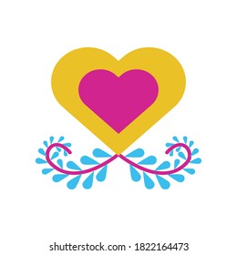 corazón con rama con hojas de estilo plano icono de diseño de ilustración vectorial