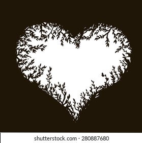 heart from the branch, love forest, black and white