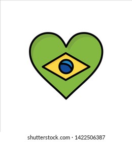 Heart, Brazil, Flag, Love  Flat Color Icon. Vector icon banner Template