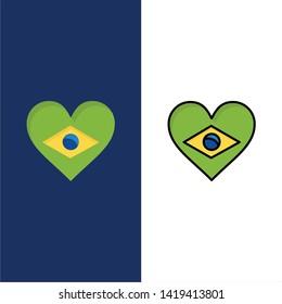 Heart, Brazil, Flag, Love  Icons. Flat and Line Filled Icon Set Vector Blue Background