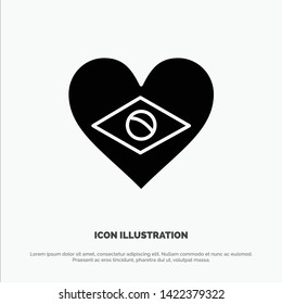 Heart, Brazil, Flag, Love Solid Black Glyph Icon