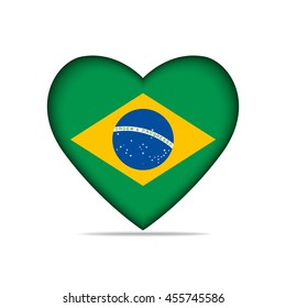 Heart with Brazil flag . Vector illustration.