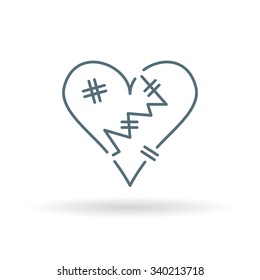 Heart Break Icon. Broken Heart Sign. Relationship Abuse Symbol. Thin Line Icon On White Background. Vector Illustration.