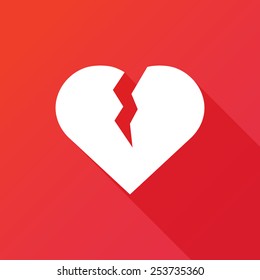 Heart Break Icon. Flat Icon With Long Shadow