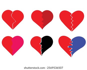 heart break icon set in different colour. six new design heart break symbol for web.