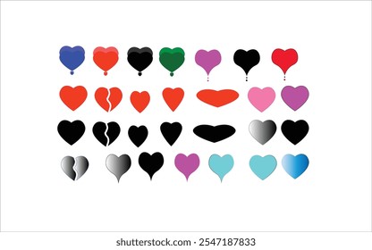 Heart and heart break icon set in multi colour. Hand drawn hearts collection. valentine's Romance and love icon illustrations.	