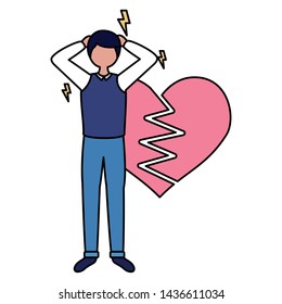 heart break man with mental psychological depressed vector illustration
