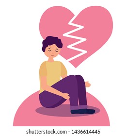 heart break man with mental psychological depressed vector illustration