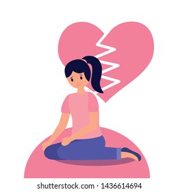 heart break woman with mental psychological depressed vector illustration