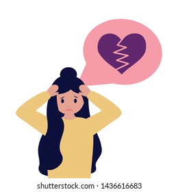 heart break woman with mental psychological depressed vector illustration