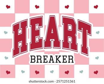 Heart Breaker - Happy Valentine's day T-shirt Design, Valentine Varsity T-shirt design, Retro Valentine, retro Varsity, Love Heart Vector file, boho varsity, boho design