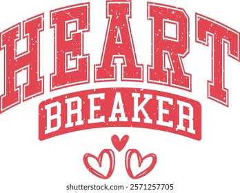 Heart Breaker - Happy Valentine's day T-shirt Design, Valentine Varsity T-shirt design, Retro Valentine, retro Varsity, Love Heart Vector file, boho varsity, boho design