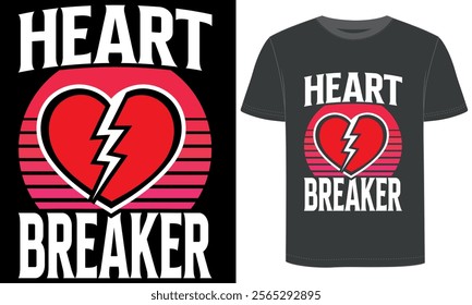 Heart Breaker, Romantic Valentine's day t-shirt design, Hearts, Roses, and Love Theme, Valentine's Day typography and vector design, mug design, pillow design.