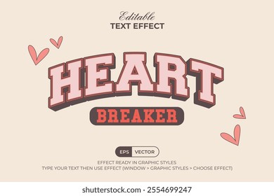 Heart Breaker Text Effect Pink 3D Varsity Style. Editable Text Effect.