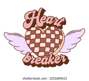 Heart breaker vector print. Retro Valentine's Day quote