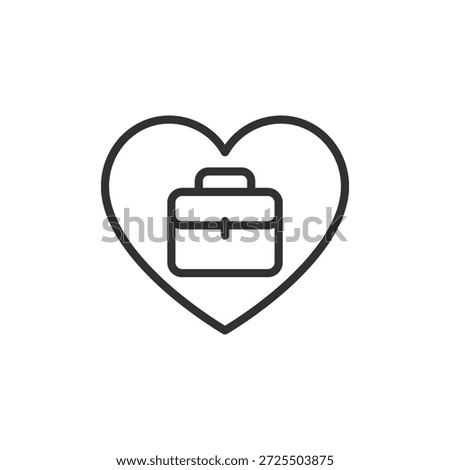 Heart with briefcase, linear icon. Work life balance and career care. Line with editable stroke.
