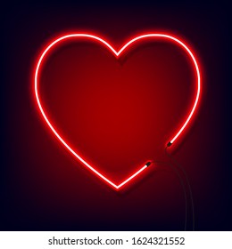 Heart bright neon shine sign. Love symbol for Happy valentine's day.