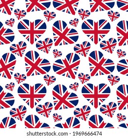 heart of british flag. seamless pattern. abstract background. poster, wrapping paper, book cover, banner, template and etc svg