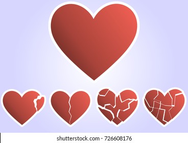 Heart and broken heart flat design icons in set. Vector illustration