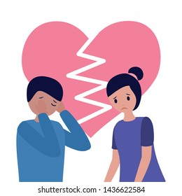 heart broken girl and boy mental psychological depressed vector illustration
