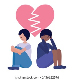 heart broken girl and boy mental psychological depressed vector illustration
