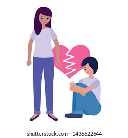 heart broken girl and boy mental psychological depressed vector illustration