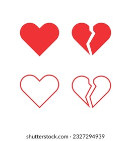 Heart and Broken Heart Icon Set. 
Red color Broken Heart, Heart Shape, Icon, Broken, Outline.