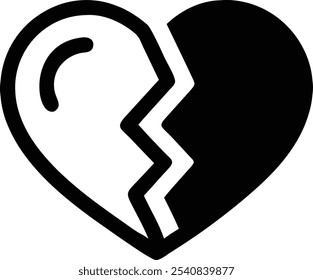 Heart broken, lightning bolt, simple line drawing, black and white icon, minimalist design, symbolic illustration, relationship symbol, emotional concept, vector graphic, clean lines, bold contrast, h