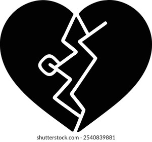 Heart broken, lightning bolt, simple line drawing, black and white icon, minimalist design, symbolic illustration, relationship symbol, emotional concept, vector graphic, clean lines, bold contrast, h