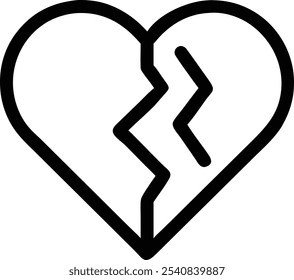 Heart broken, lightning bolt, simple line drawing, black and white icon, minimalist design, symbolic illustration, relationship symbol, emotional concept, vector graphic, clean lines, bold contrast, h