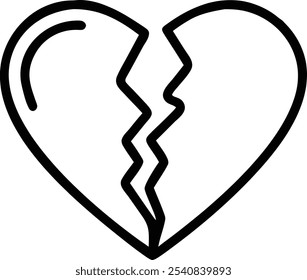 Heart broken, lightning bolt, simple line drawing, black and white icon, minimalist design, symbolic illustration, relationship symbol, emotional concept, vector graphic, clean lines, bold contrast, h