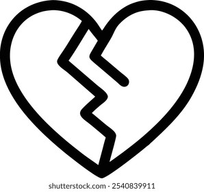 Heart broken, lightning bolt, simple line drawing, black and white icon, minimalist design, symbolic illustration, relationship symbol, emotional concept, vector graphic, clean lines, bold contrast, h