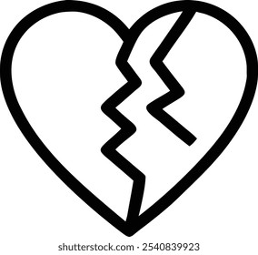 Heart broken, lightning bolt, simple line drawing, black and white icon, minimalist design, symbolic illustration, relationship symbol, emotional concept, vector graphic, clean lines, bold contrast, h