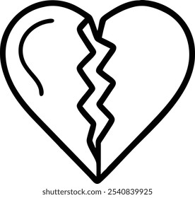 Heart broken, lightning bolt, simple line drawing, black and white icon, minimalist design, symbolic illustration, relationship symbol, emotional concept, vector graphic, clean lines, bold contrast, h