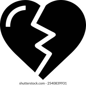 Heart broken, lightning bolt, simple line drawing, black and white icon, minimalist design, symbolic illustration, relationship symbol, emotional concept, vector graphic, clean lines, bold contrast, h