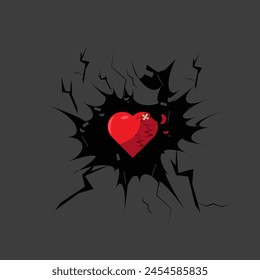 Corazón roto en la ilustración de sentimiento negro